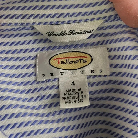 Talbot's 100% Cotton Wrinkle Resistant Blue & White Striped Blouse Vintage 90s - Picture 6 of 9